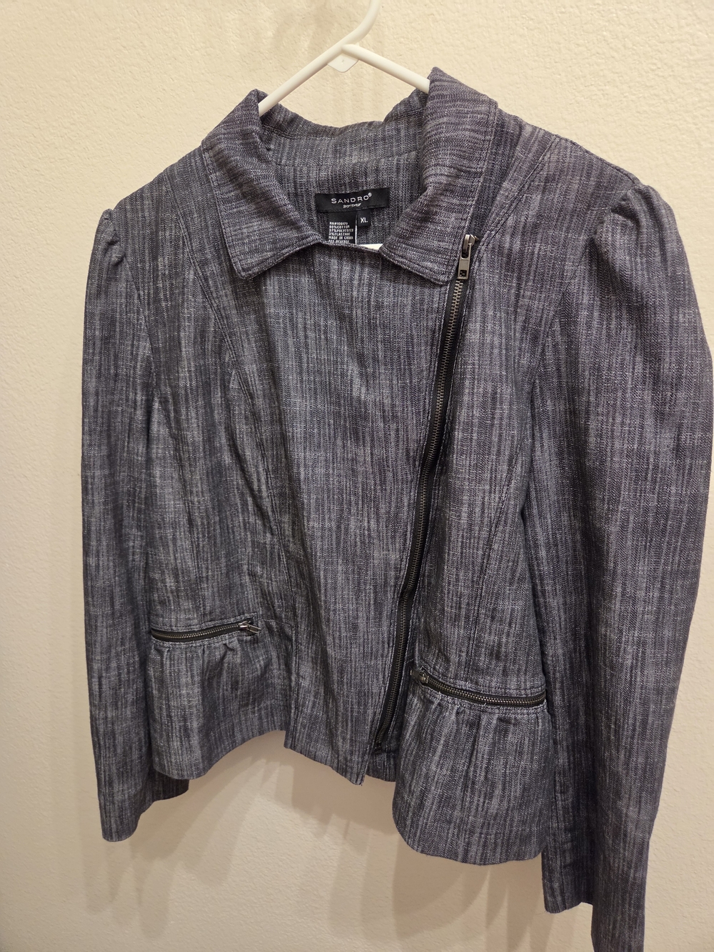 Sandro Black Textured Zip-Front Women's Jacket